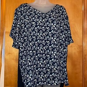 Navy short sleeve floral blouse